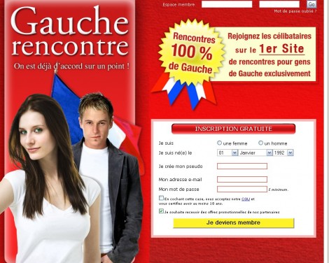 Page d'accueil de Gauche-rencontre.com